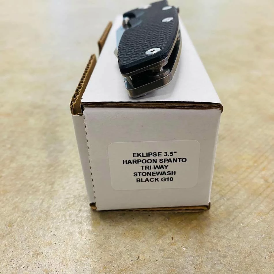 Rick Hinderer Eklipse 3.5" Harpoon Spanto Tri-Way Stonewash Black G10 Flipper Knife - Image 7