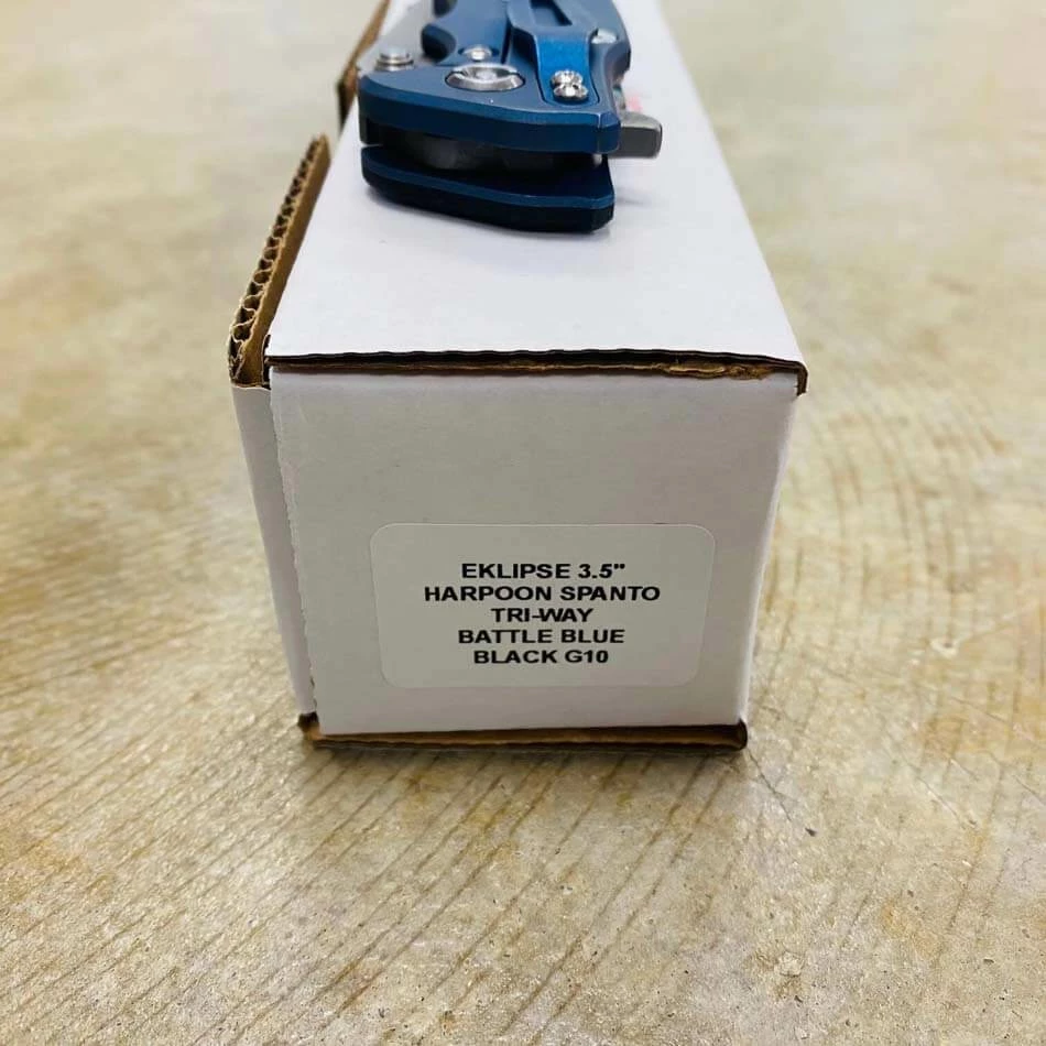 Rick Hinderer Eklipse 3.5" Harpoon Spanto Tri-Way Working Finish BATTLE BLUE Black G10 Flipper Knife - Image 10