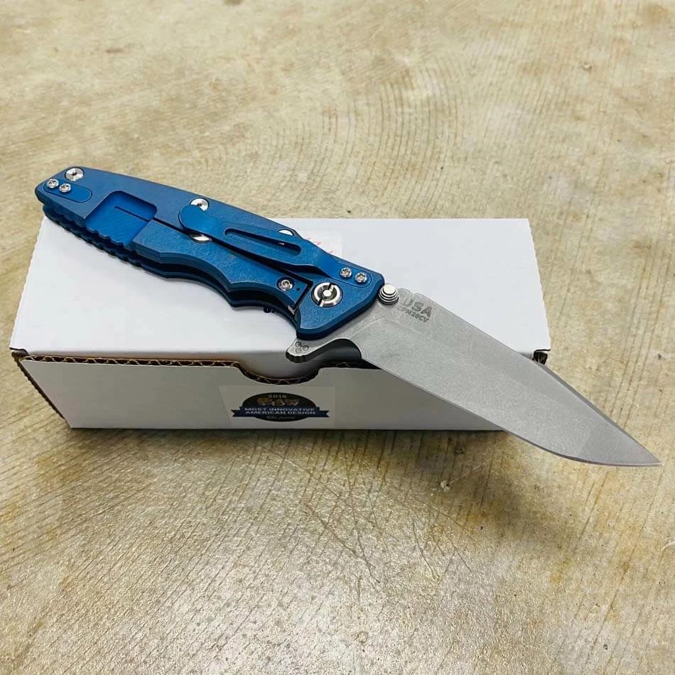 Rick Hinderer Eklipse 3.5" Harpoon Spanto Tri-Way Working Finish BATTLE BLUE Black G10 Flipper Knife - Image 5