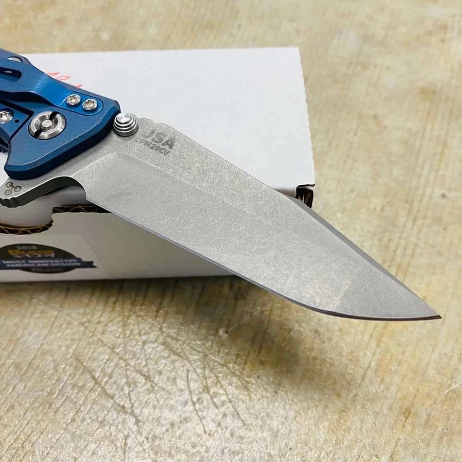 Rick Hinderer Eklipse 3.5" Harpoon Spanto Tri-Way Working Finish BATTLE BLUE Black G10 Flipper Knife - Image 6