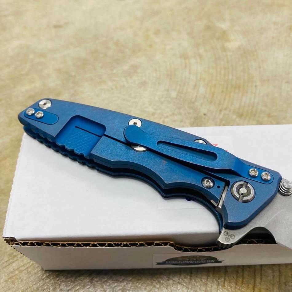 Rick Hinderer Eklipse 3.5" Harpoon Spanto Tri-Way Working Finish BATTLE BLUE Black G10 Flipper Knife - Image 7