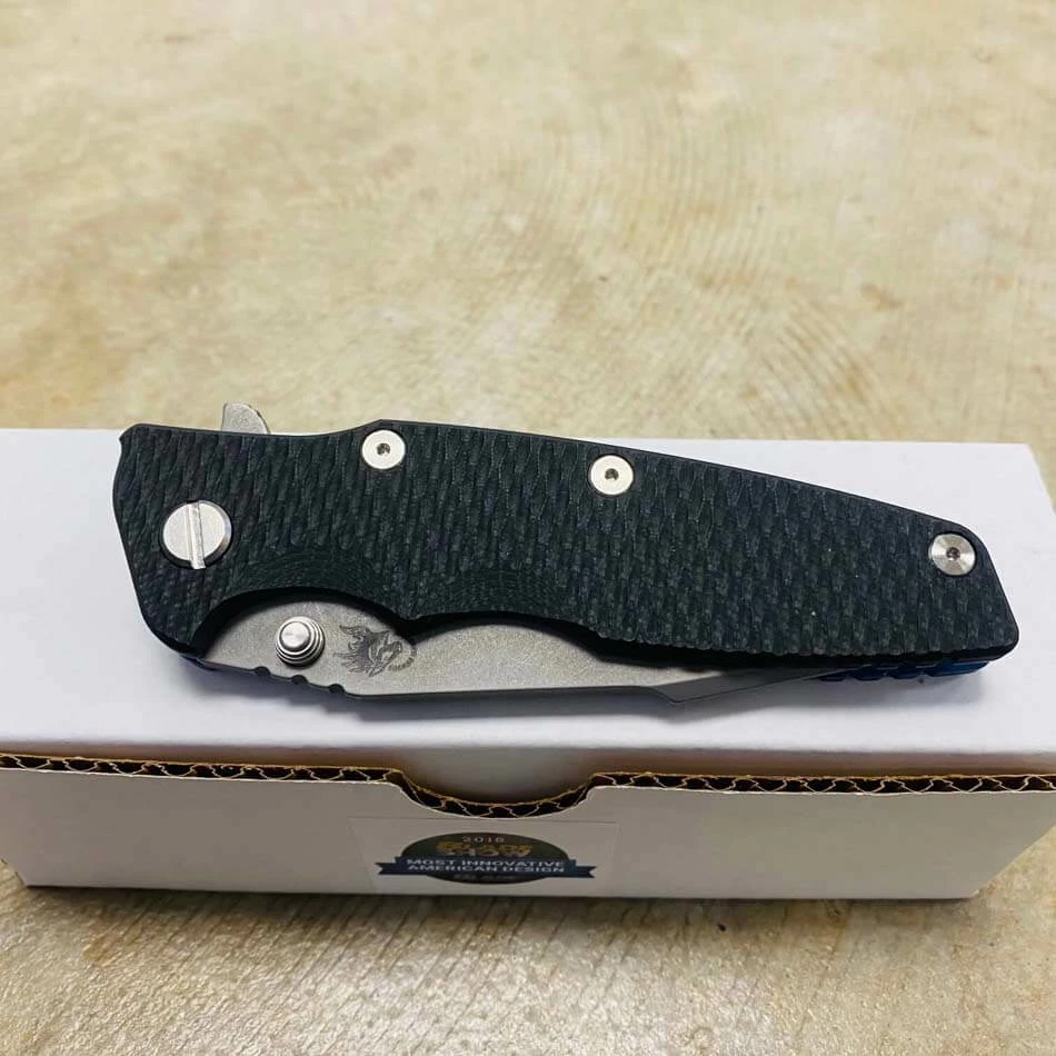 Rick Hinderer Eklipse 3.5" Harpoon Spanto Tri-Way Working Finish BATTLE BLUE Black G10 Flipper Knife - Image 8