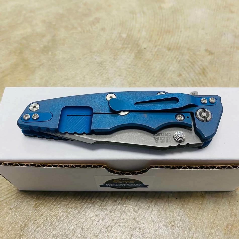 Rick Hinderer Eklipse 3.5" Harpoon Spanto Tri-Way Working Finish BATTLE BLUE Black G10 Flipper Knife - Image 9