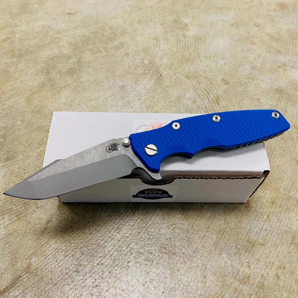 Rick Hinderer Eklipse 3.5" Harpoon Spanto Tri-Way Working Finish Blue G10 Flipper Knife - Image 2