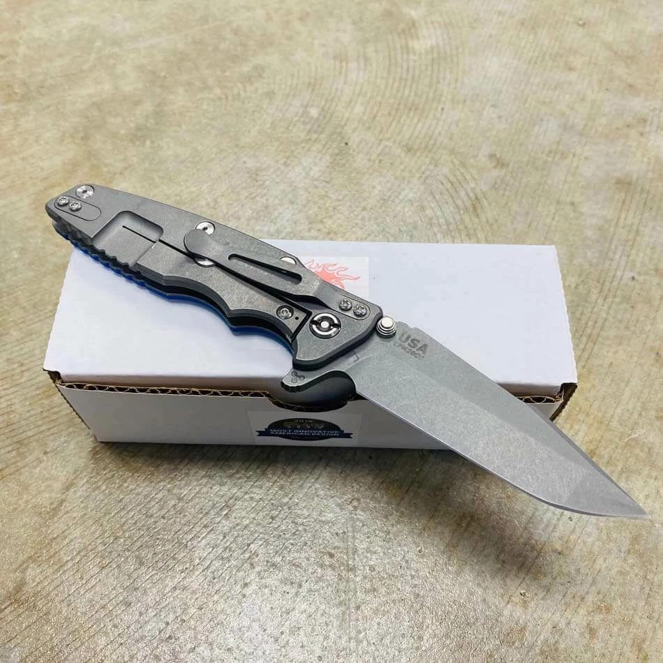 Rick Hinderer Eklipse 3.5" Harpoon Spanto Tri-Way Working Finish Blue G10 Flipper Knife - Image 4