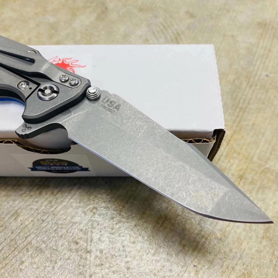 Rick Hinderer Eklipse 3.5" Harpoon Spanto Tri-Way Working Finish Blue G10 Flipper Knife - Image 5