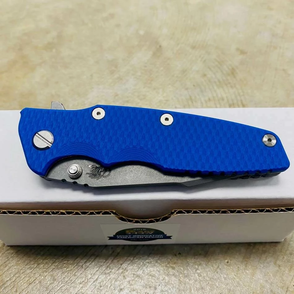 Rick Hinderer Eklipse 3.5" Harpoon Spanto Tri-Way Working Finish Blue G10 Flipper Knife - Image 7