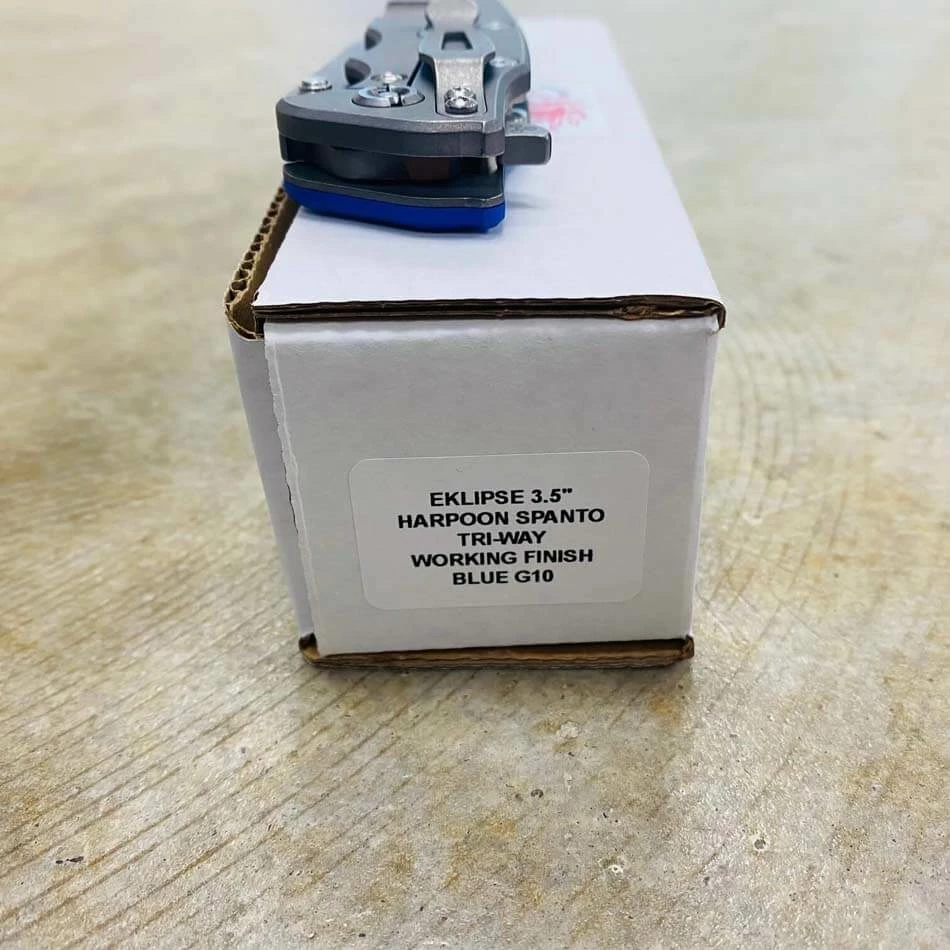 Rick Hinderer Eklipse 3.5" Harpoon Spanto Tri-Way Working Finish Blue G10 Flipper Knife - Image 9