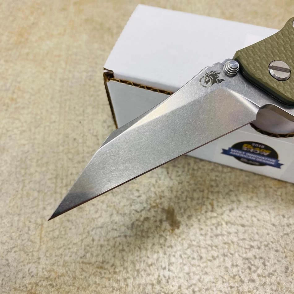 Rick Hinderer Eklipse 3.5" Wharncliffe CPM-20CV, Tri-Way, Stonewash Bronze, OD Green G10 Folding Knife - Image 2