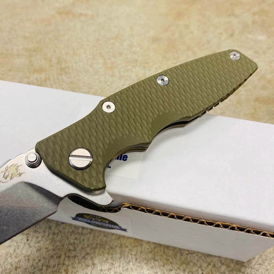 Rick Hinderer Eklipse 3.5" Wharncliffe CPM-20CV, Tri-Way, Stonewash Bronze, OD Green G10 Folding Knife - Image 3