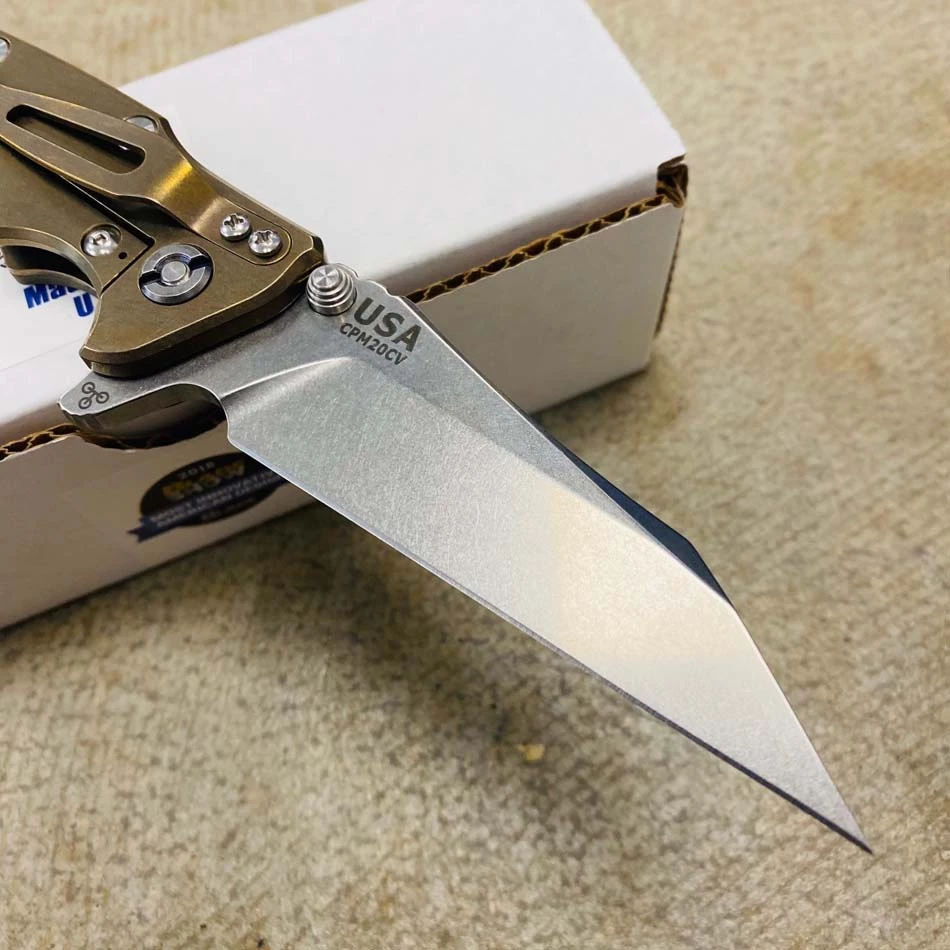 Rick Hinderer Eklipse 3.5" Wharncliffe CPM-20CV, Tri-Way, Stonewash Bronze, OD Green G10 Folding Knife - Image 5