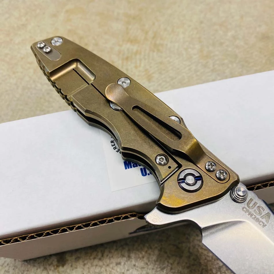 Rick Hinderer Eklipse 3.5" Wharncliffe CPM-20CV, Tri-Way, Stonewash Bronze, OD Green G10 Folding Knife - Image 6