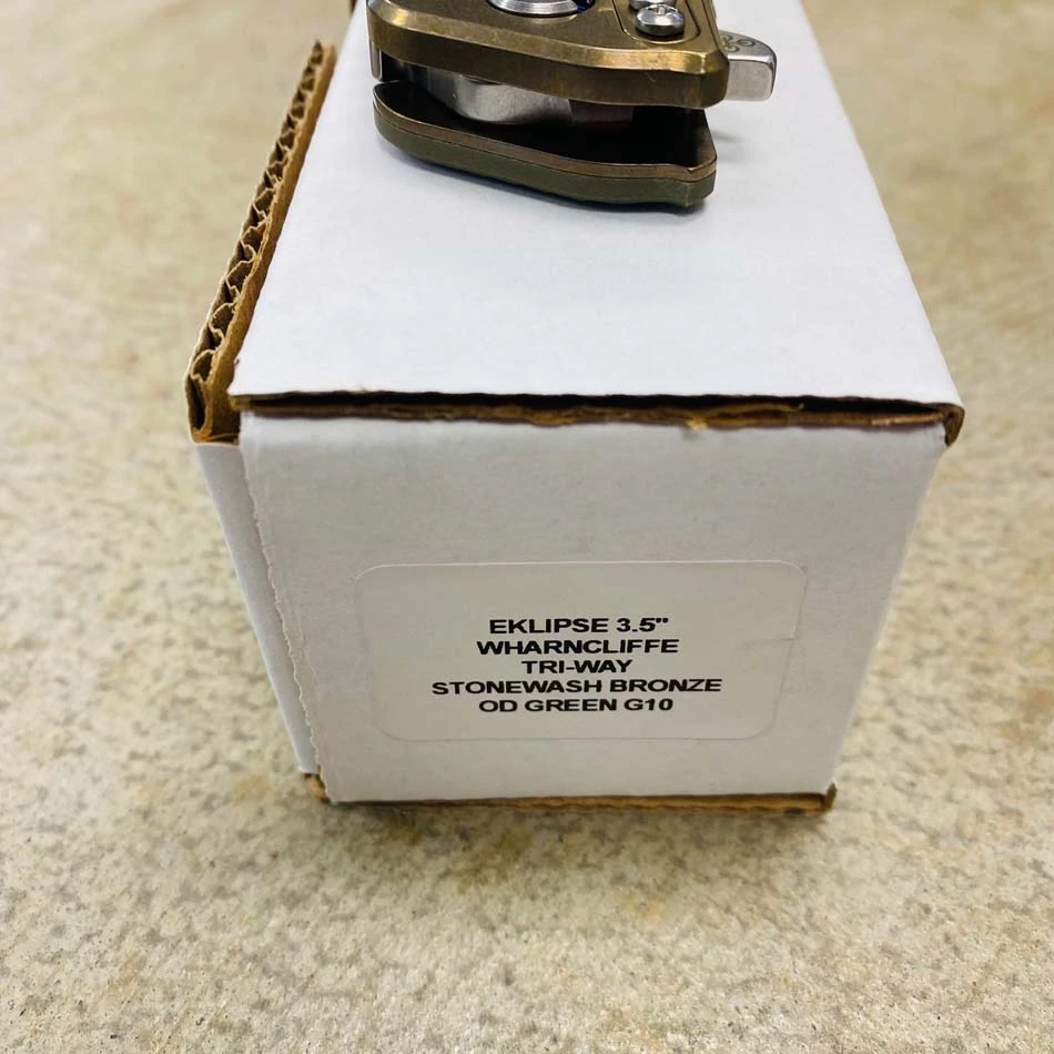 Rick Hinderer Eklipse 3.5" Wharncliffe CPM-20CV, Tri-Way, Stonewash Bronze, OD Green G10 Folding Knife - Image 9
