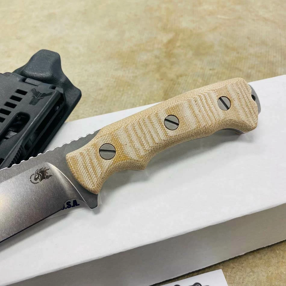 Hinderer Fieldtac 6" Harpoon Spearpoint Stonewash Natural Micarta Fixed Blade Knife - Image 3