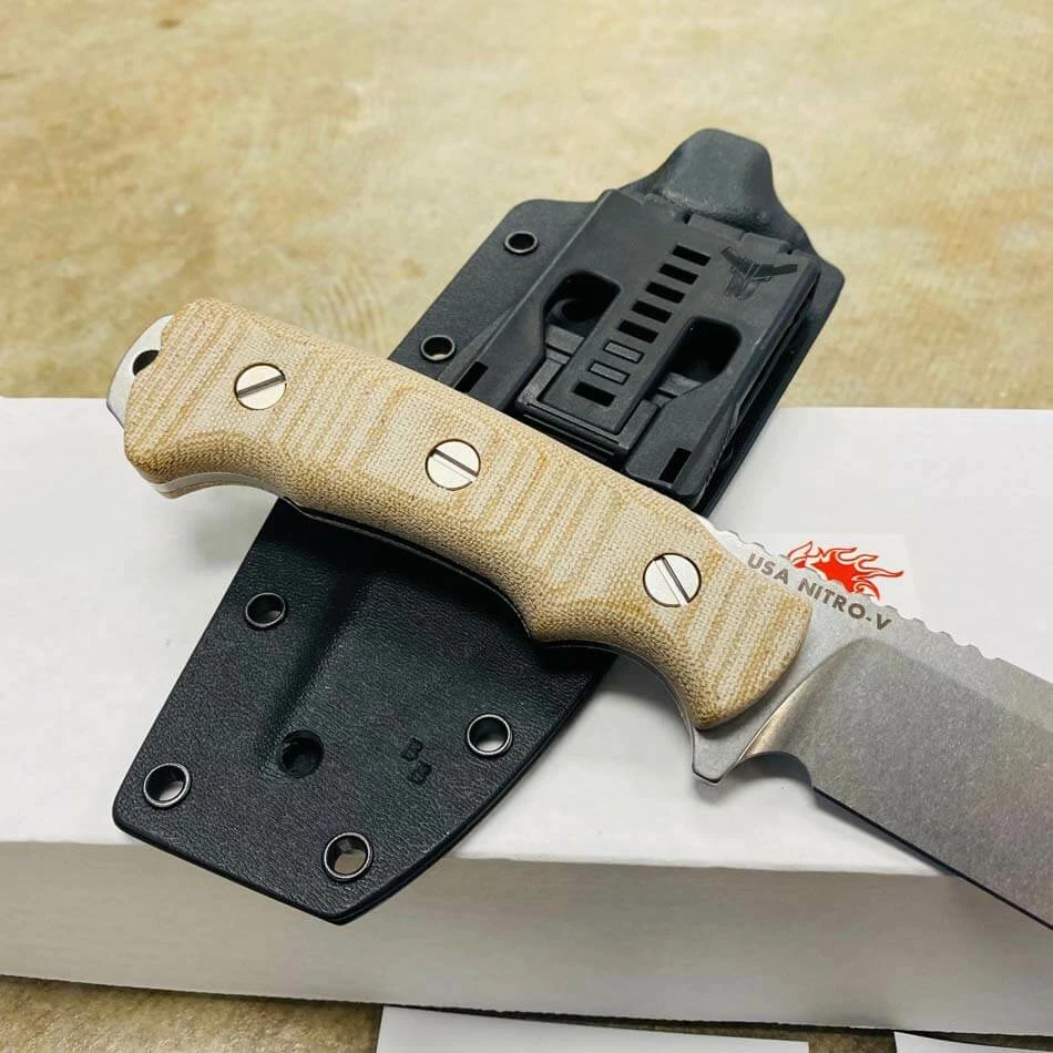 Hinderer Fieldtac 6" Harpoon Spearpoint Stonewash Natural Micarta Fixed Blade Knife - Image 6