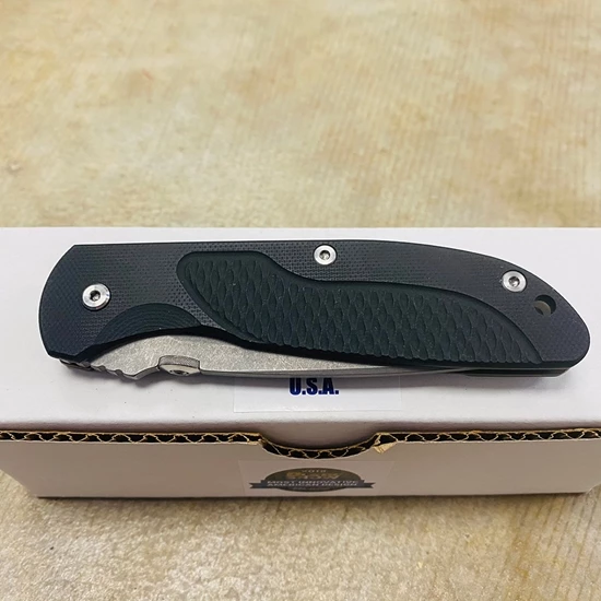 Rick Hinderer Tri-Way Firetac Folding Knife 3.625" CPM-20CV Stonewashed Recurve Blade, Black G10 And Battle Bronze Titanium Handles Knife - Image 6