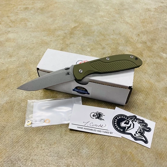 Rick Hinderer Tri-Way Firetac Folding Knife 3.625" CPM-20CV Stonewashed Recurve Blade, OD Green G10 And Battle Bronze Titanium Handles Knife
