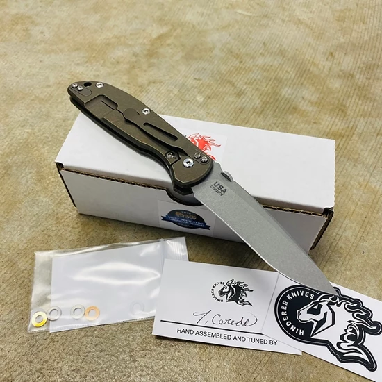 Rick Hinderer Tri-Way Firetac Folding Knife 3.625" CPM-20CV Stonewashed Recurve Blade, OD Green G10 And Battle Bronze Titanium Handles Knife - Image 4