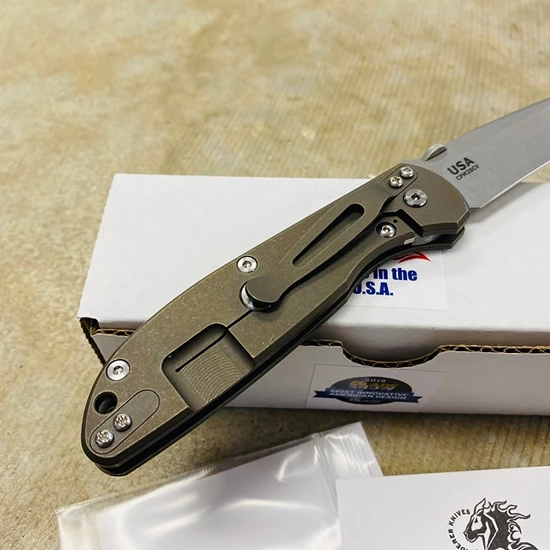Rick Hinderer Tri-Way Firetac Folding Knife 3.625" CPM-20CV Stonewashed Recurve Blade, OD Green G10 And Battle Bronze Titanium Handles Knife - Image 5