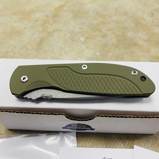 Rick Hinderer Tri-Way Firetac Folding Knife 3.625" CPM-20CV Stonewashed Recurve Blade, OD Green G10 And Battle Bronze Titanium Handles Knife - Image 6