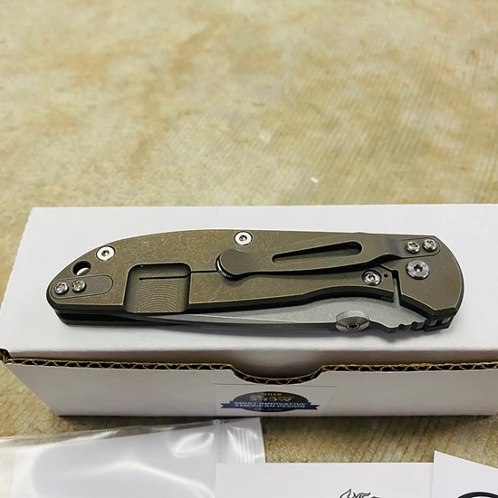 Rick Hinderer Tri-Way Firetac Folding Knife 3.625" CPM-20CV Stonewashed Recurve Blade, OD Green G10 And Battle Bronze Titanium Handles Knife - Image 7