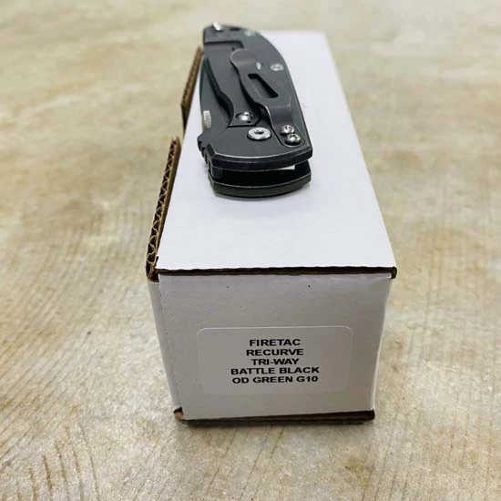 Rick Hinderer Tri-Way Firetac Folding Knife 3.625" CPM-20CV DLC Battle Black Recurve Blade, OD Green G10 And Battle Black Titanium Handle Knife - Image 8