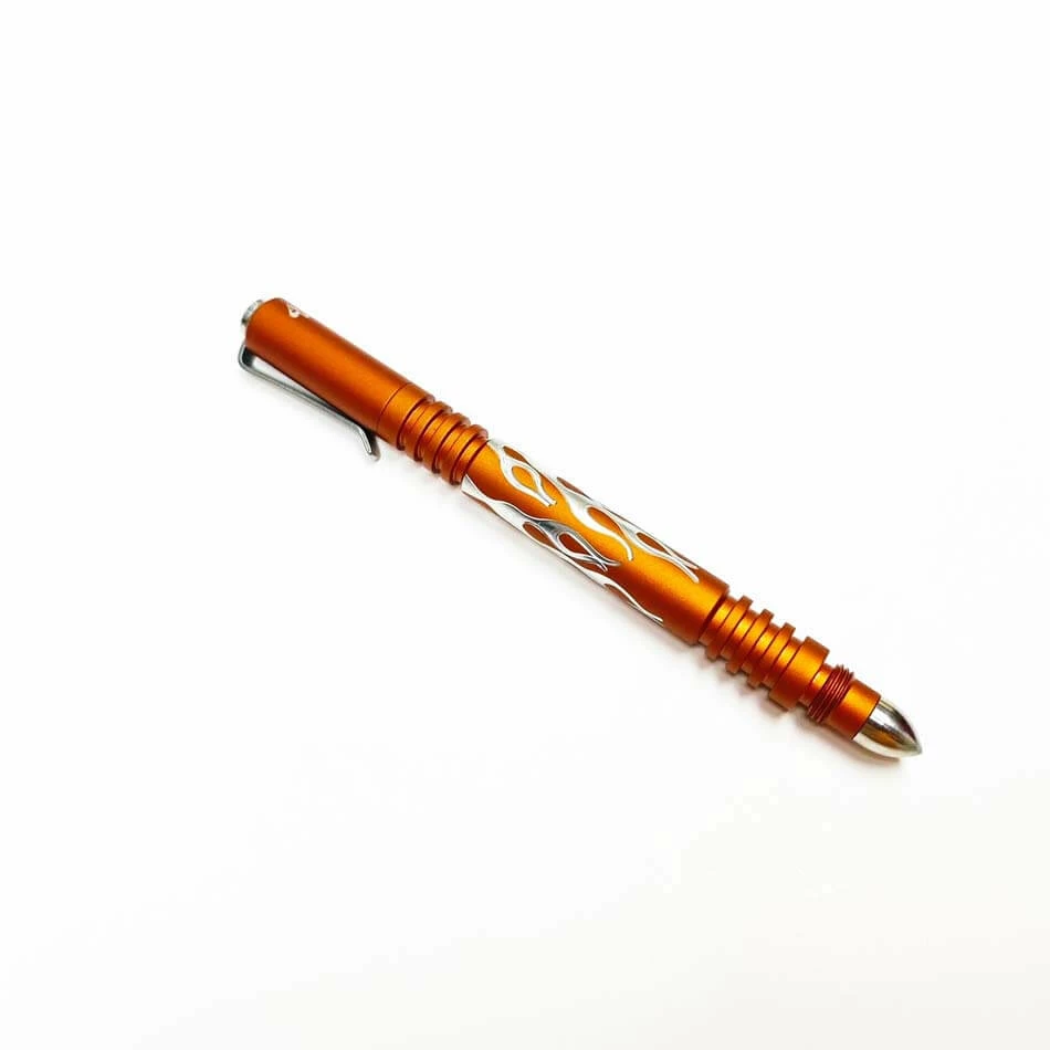 Rick Hinderer Investigator Pen Aluminum Matte Orange Flames - Image 3