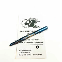 Rick Hinderer Investigator Pen Titanium Stonewash Blue Flames
