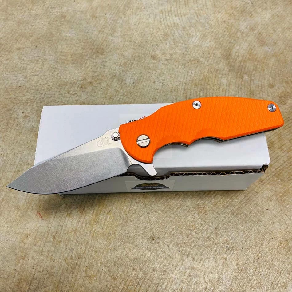 Rick Hinderer Jurassic Slicer Magnacut Stonewash Bronze Orange G10 Knife - Image 2
