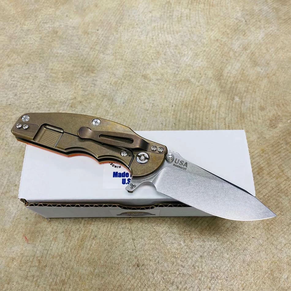 Rick Hinderer Jurassic Slicer Magnacut Stonewash Bronze Orange G10 Knife - Image 5