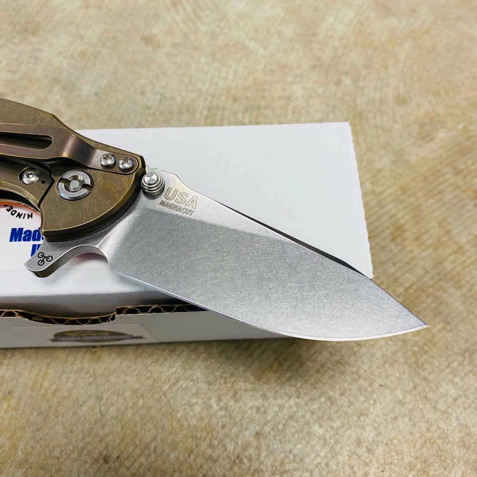 Rick Hinderer Jurassic Slicer Magnacut Stonewash Bronze Orange G10 Knife - Image 6