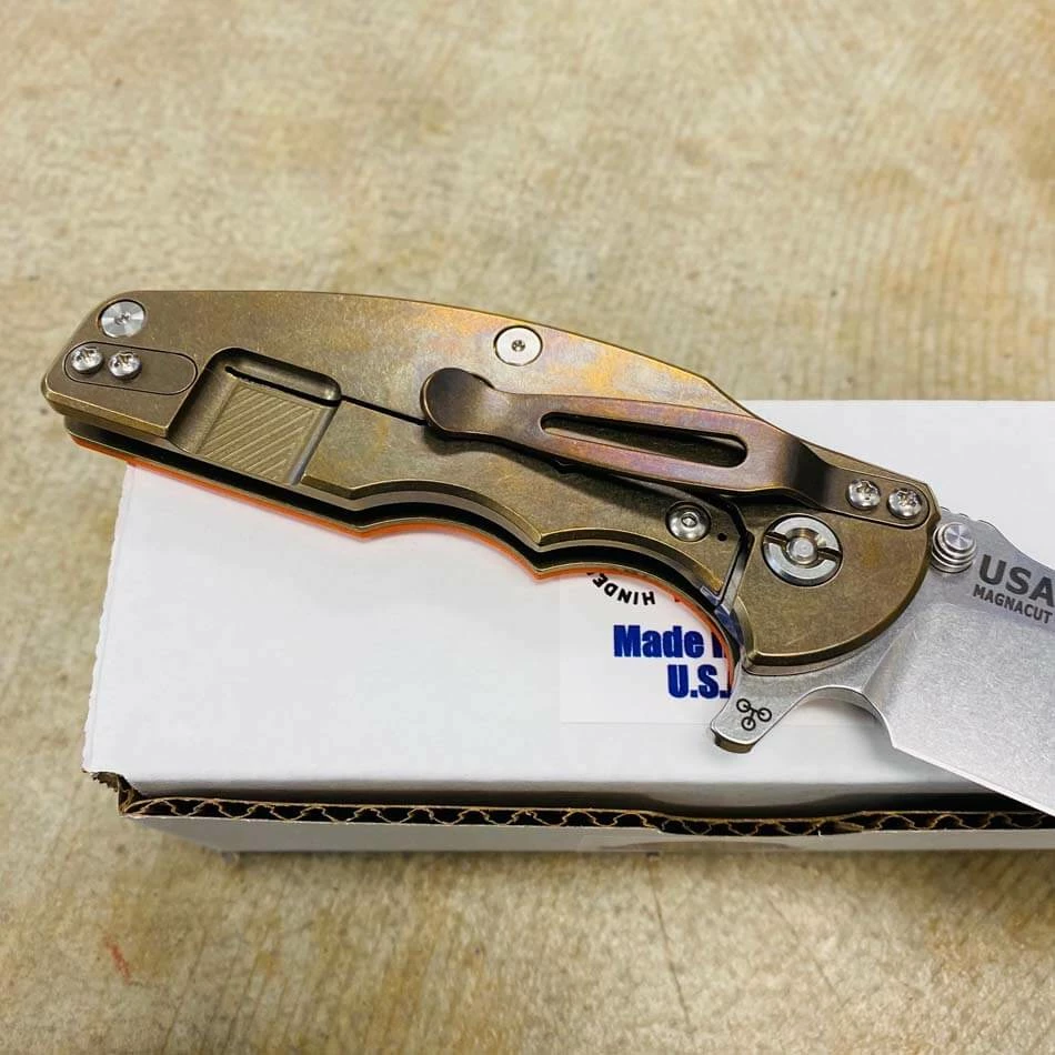 Rick Hinderer Jurassic Slicer Magnacut Stonewash Bronze Orange G10 Knife - Image 7