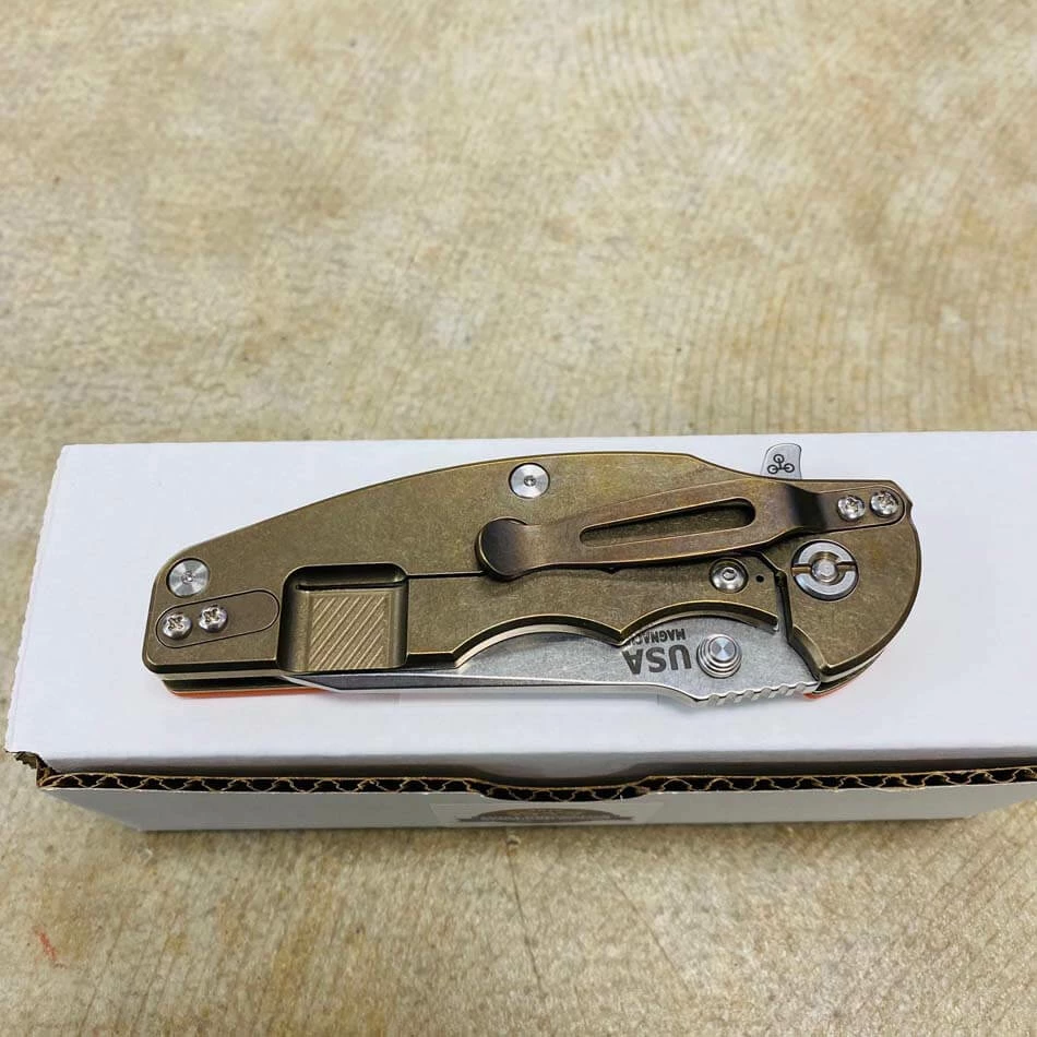 Rick Hinderer Jurassic Slicer Magnacut Stonewash Bronze Orange G10 Knife - Image 9