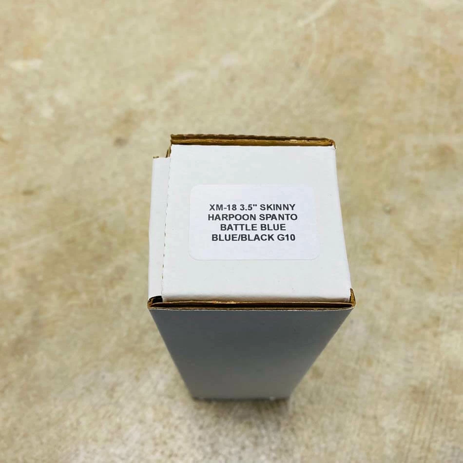 Hinderer XM-18 3.5" SKINNY Harpoon Spanto Tri-Way Working Finish Battle Blue Show Side Blue Black G10 Knife - Image 10