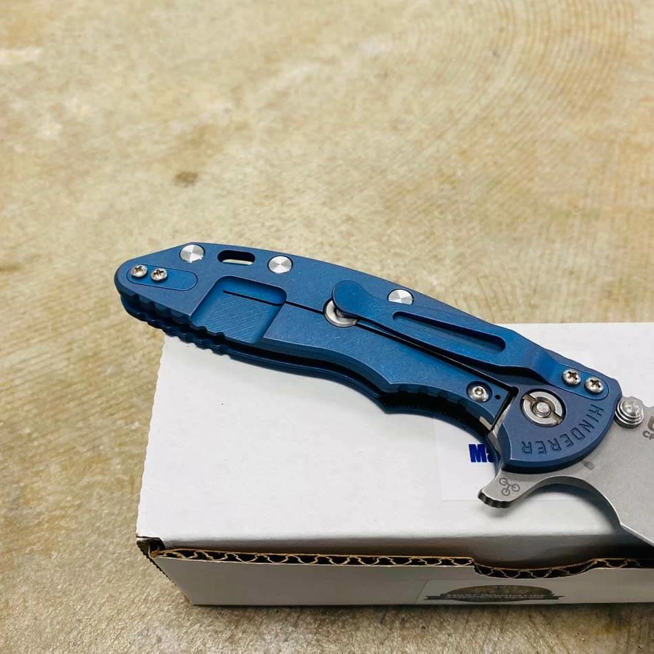 Hinderer XM-18 3.5" SKINNY Harpoon Spanto Tri-Way Working Finish Battle Blue Show Side Blue Black G10 Knife - Image 6