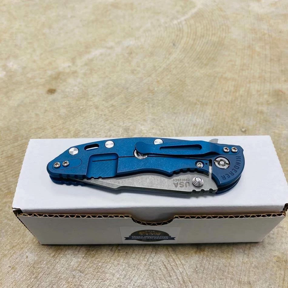 Hinderer XM-18 3.5" SKINNY Harpoon Spanto Tri-Way Working Finish Battle Blue Show Side Blue Black G10 Knife - Image 9