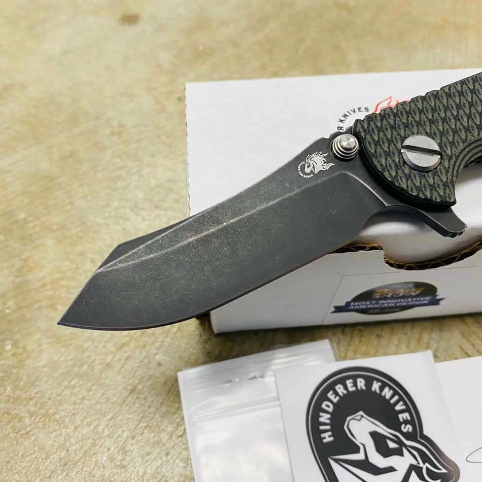 Rick Hinderer XM-18 3.0" Skinner, Tri-Way, Battle Black, OD Green Black G10 Folding Knife - Image 2