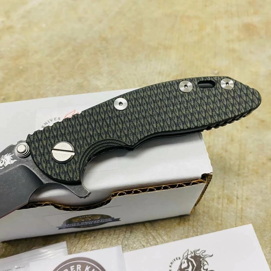Rick Hinderer XM-18 3.0" Skinner, Tri-Way, Battle Black, OD Green Black G10 Folding Knife - Image 3