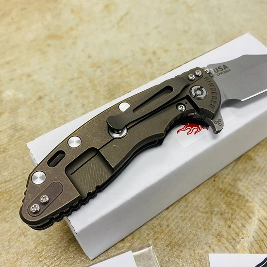 Rick Hinderer XM-18 3.5" Bowie Knife Working Finish Battle Bronze Black G10 - Image 6