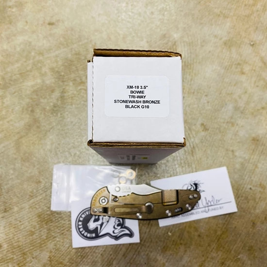 Rick Hinderer XM-18 3.5" Bowie Knife Stonewash Bronze Finish Black G10 - Image 9