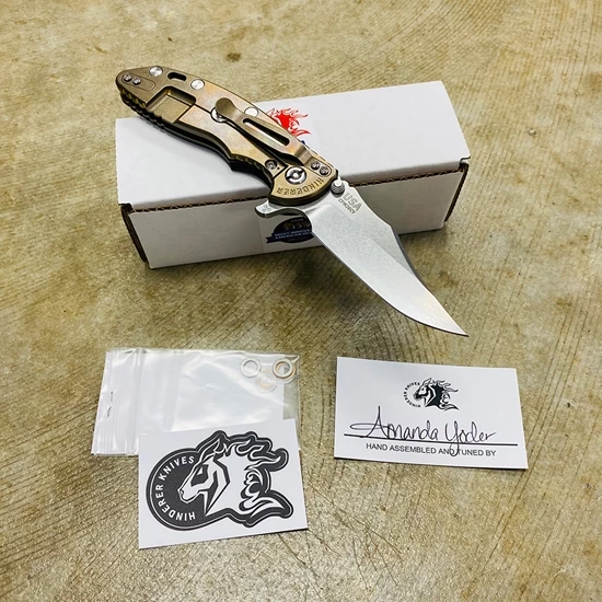 Rick Hinderer XM-18 3.5" Bowie Knife Stonewash Bronze Finish Black G10 - Image 4