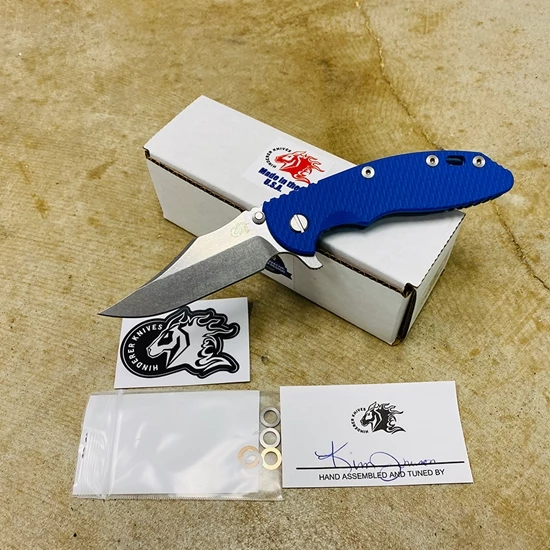 Rick Hinderer XM-18 3.5" Bowie Knife Stonewash Blue Finish Blue G10