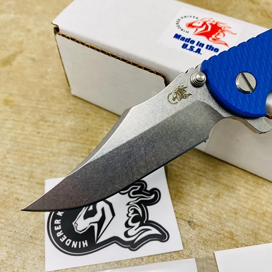 Rick Hinderer XM-18 3.5" Bowie Knife Stonewash Blue Finish Blue G10 - Image 2