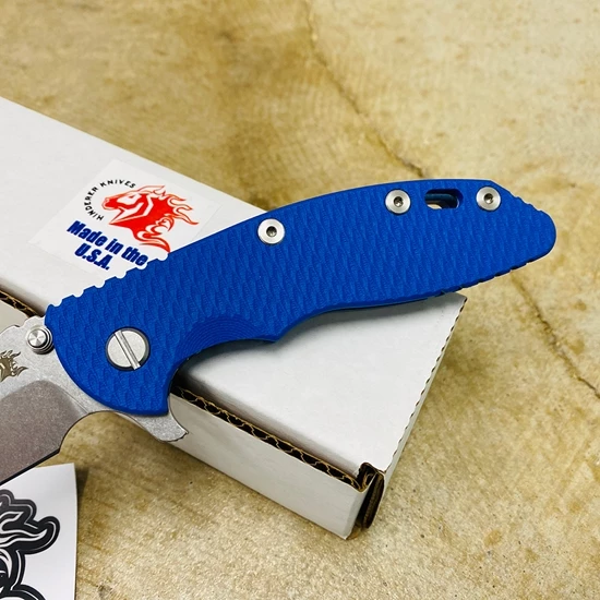 Rick Hinderer XM-18 3.5" Bowie Knife Stonewash Blue Finish Blue G10 - Image 3