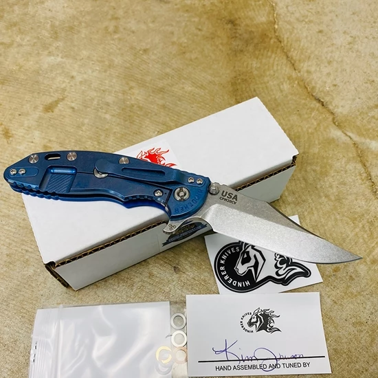 Rick Hinderer XM-18 3.5" Bowie Knife Stonewash Blue Finish Blue G10 - Image 4