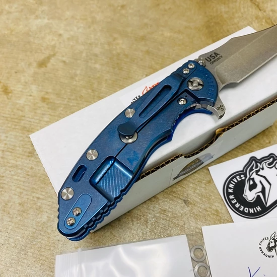 Rick Hinderer XM-18 3.5" Bowie Knife Stonewash Blue Finish Blue G10 - Image 5