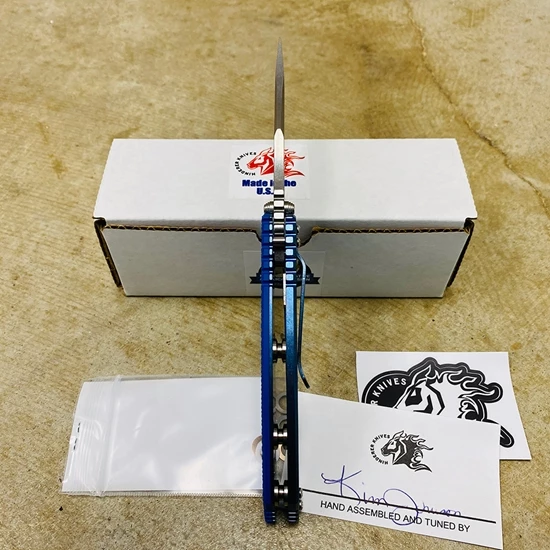 Rick Hinderer XM-18 3.5" Bowie Knife Stonewash Blue Finish Blue G10 - Image 7