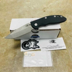 Rick Hinderer XM-18 3.5" SKINNY Harpoon Spanto Tri-Way Gray Working Finish Black G10 Flipper Knife