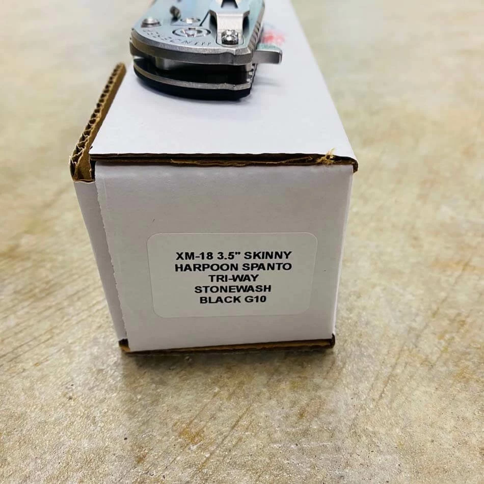 Hinderer XM-18 3.5" SKINNY Harpoon Spanto Tri-Way Gray Stonewash Black G10 Flipper Knife - Image 10