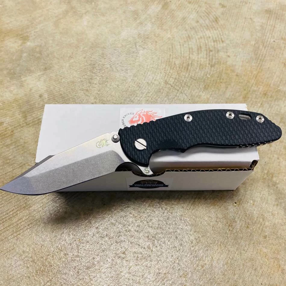 Hinderer XM-18 3.5" SKINNY Harpoon Spanto Tri-Way Gray Stonewash Black G10 Flipper Knife - Image 2